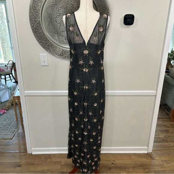 Anthropologie  BHLDN black shimmer sleeveless maxi with pink flowers - size 14 - Picture 8 of 12